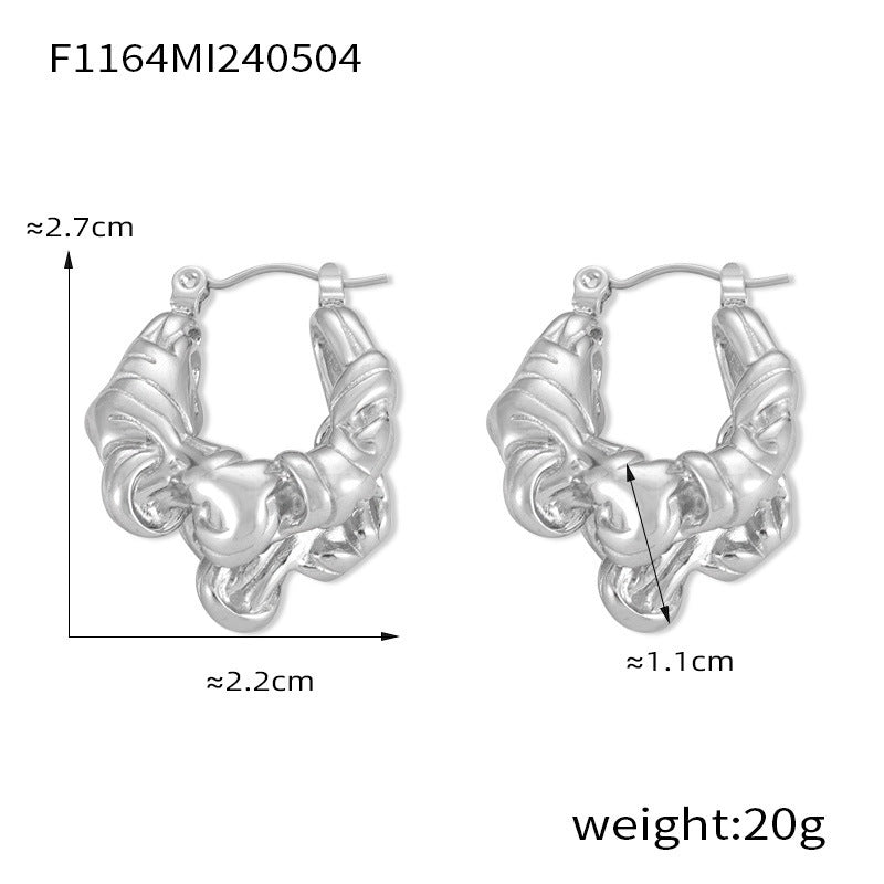 B廠-歐美時尚個性麻花纏繞鈦鋼耳環女法式復古ins小眾設計不規則耳飾「F1164」24.05-2