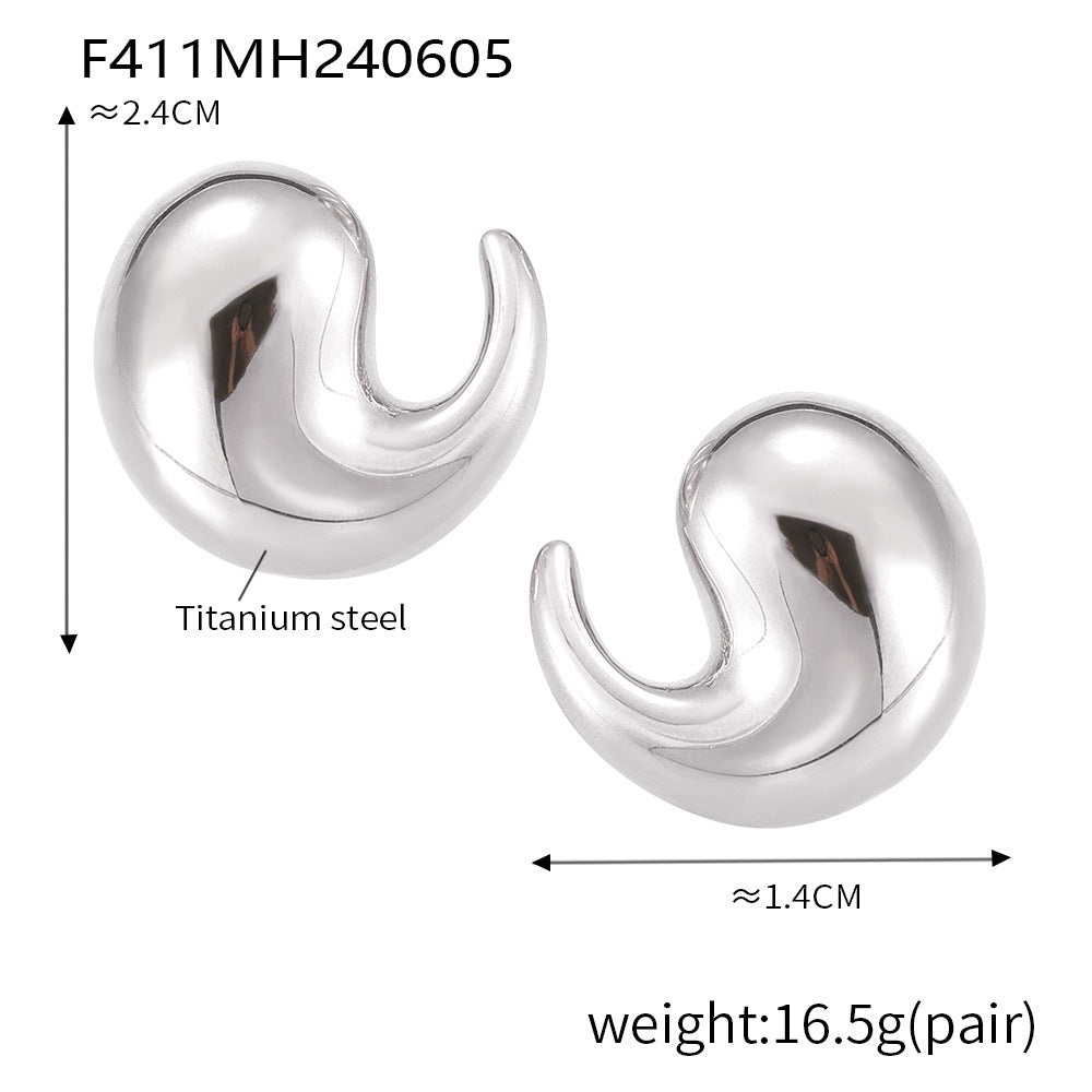 B廠-新款跨境ins風時尚個性耳釘鈦鋼鍍18K金逗號光面耳環簡約百搭飾品「F411」24.06-2