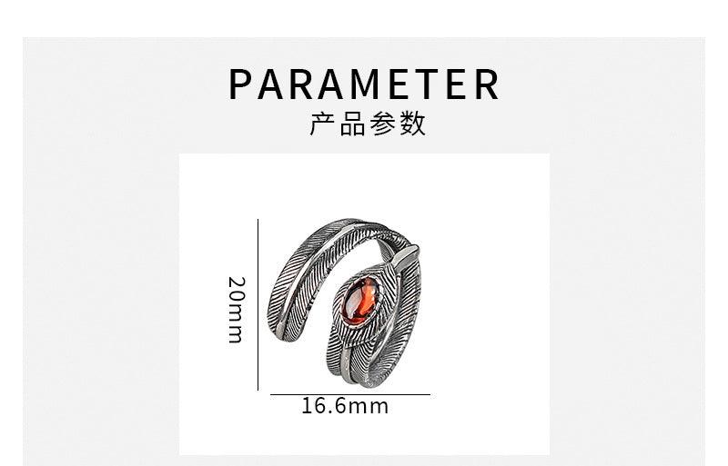 D廠-S925純銀平底素面鋯石羽毛開口情侶款戒指泰銀做舊復古指環「YC5106R」23.08-4 - 安蘋飾品批發