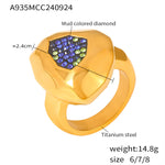 B廠-歐美精緻多邊切面彩鑽戒指鈦鋼PVD鍍18K金氣質輕奢風指環飾品批發「A935」24.10-1