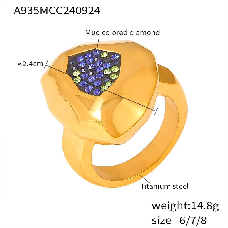 B廠-歐美精緻多邊切面彩鑽戒指鈦鋼PVD鍍18K金氣質輕奢風指環飾品批發「A935」24.10-1