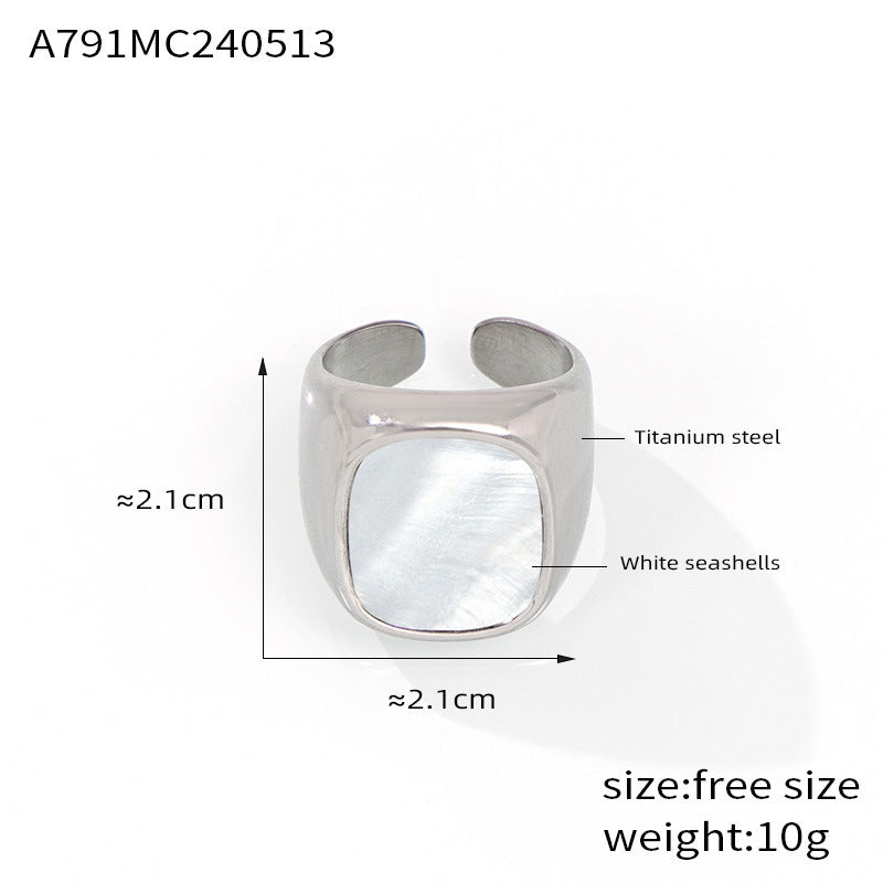 B廠-歐美跨境ins爆款氣質白貝幾何鈦鋼戒指女小眾18k金不掉色飾品批發「A791」24.05-3