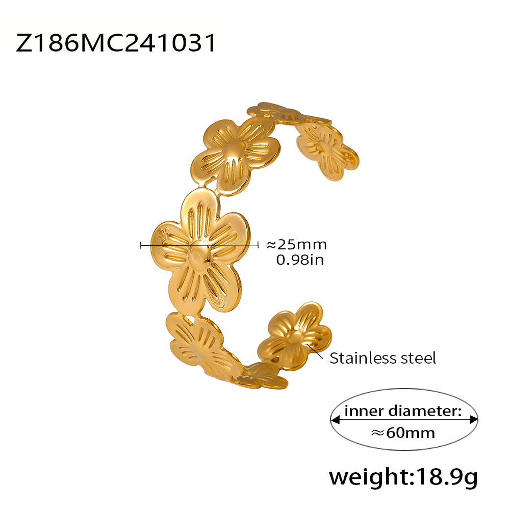 B廠-法國五瓣花拼接開口手鐲精緻氣質不鏽鋼PVD鍍真金鐲子「Z186」24.11-2