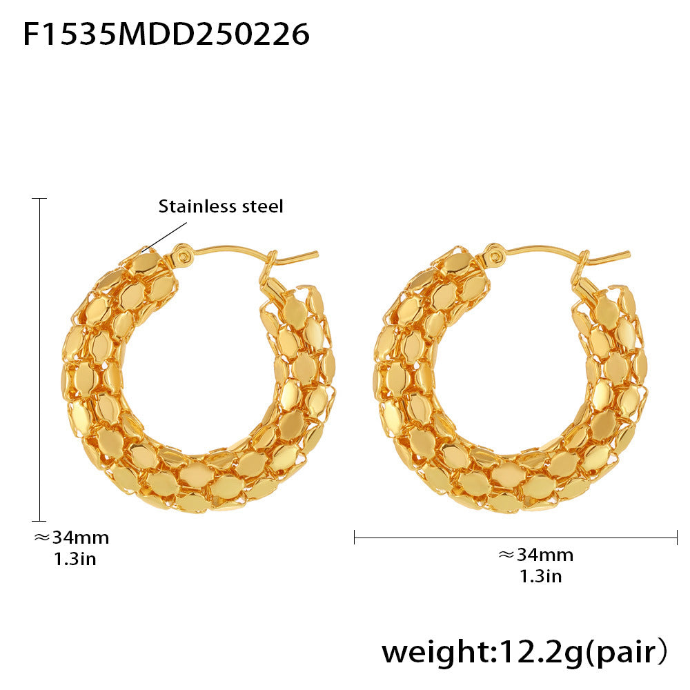 B廠-環形鱗片耳環耳圈休閒度假風耳飾不鏽鋼鍍18K真金首飾批發「F1535」25.03-1