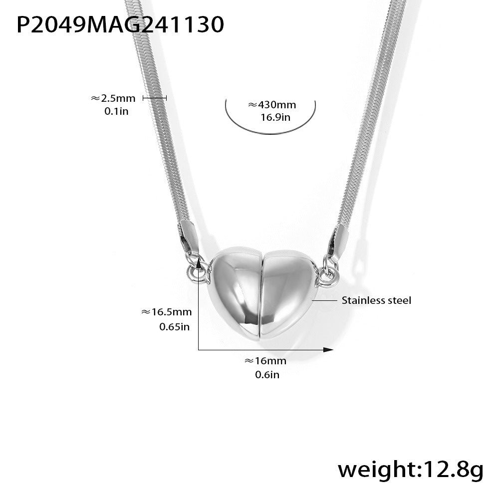 B廠-不鏽鋼甜美愛心超強磁鐵可拆分吊墜鎖骨項鍊氣質韓國配飾女「P2049」24.12-1