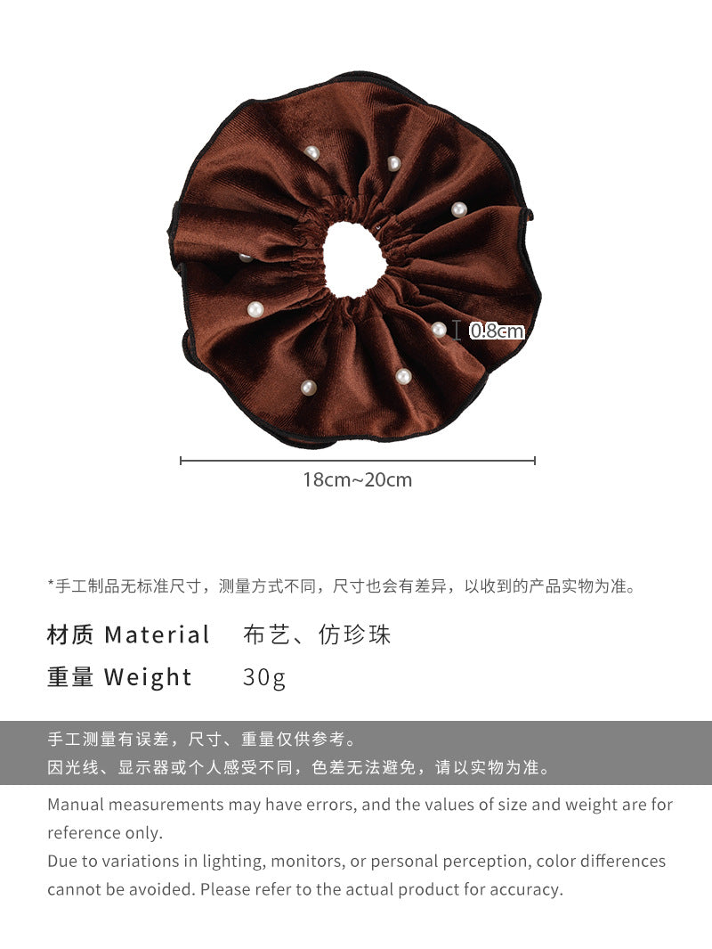 E廠-復古絲絨釘珍珠大腸髮圈秋冬高級感法式大號髮繩溫柔優雅頭繩髮飾「26141」24.10-3