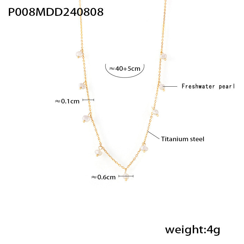 B廠-法式淡水珍珠項鍊ins風簡約甜美風鈦鋼鍍18k真金鎖骨項鍊女「P008」24.08-3