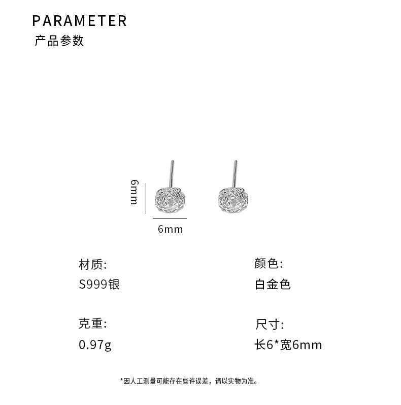 D廠-S999足銀玫瑰花切鋯石耳環簡約風百搭通勤小眾養耳環耳飾批發「YC10394E」24.10-2