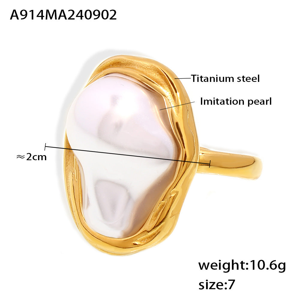 B廠-新款ins風時尚指環 異形仿珍珠輕奢感戒指rings鈦鋼不掉色手飾品「A914」24.09-1