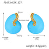 B廠-宮廷耳釘海螺藍色系鋯石鈦鋼PVD鍍金琺瑯彩釉簡約保色耳飾「F1673」24.12-1