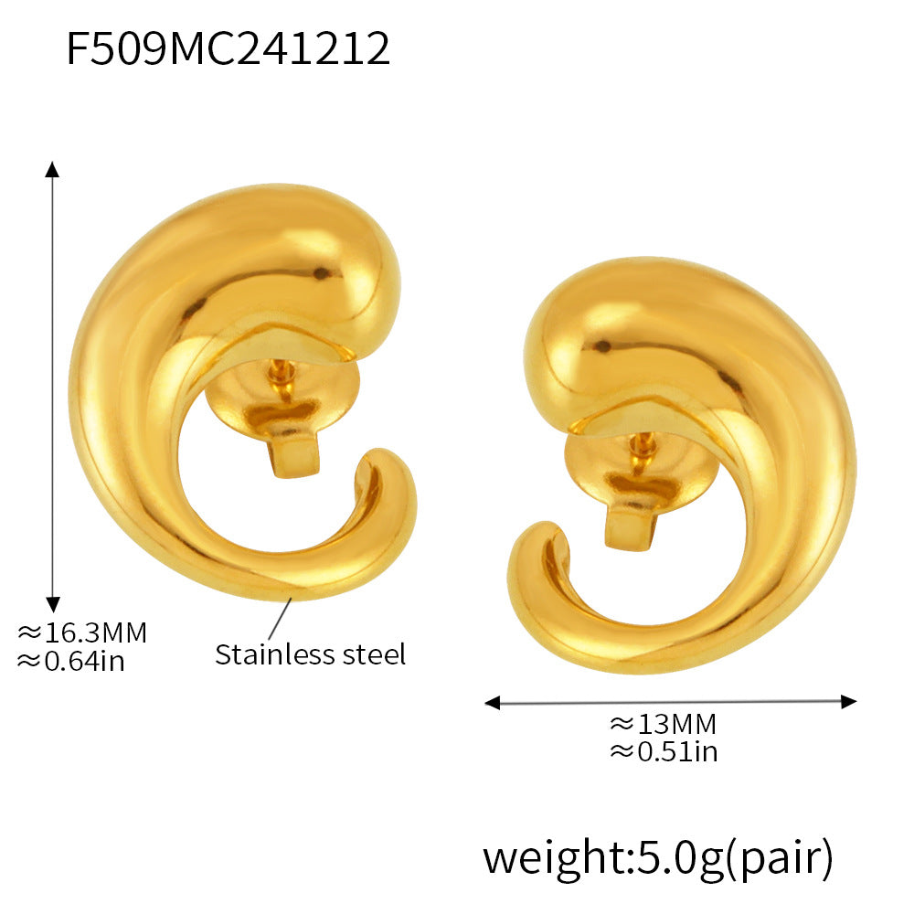 B廠-韓系時尚簡約彎曲水滴耳釘不鏽鋼鍍18K真金女輕奢ins風耳飾「F411-F509-F1263」24.12-3