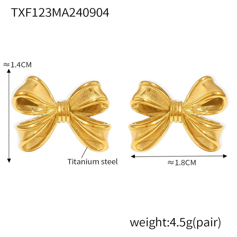 B廠-韓版輕奢風蝴蝶結耳環耳釘小眾線條設計感氣質不鏽鋼鍍真金「F134」24.12-4
