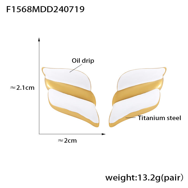B廠-歐美跨境熱銷滴油翅膀耳釘幾何方形鈦鋼鍍18k金輕奢時尚潮流耳飾「F1568-F1070」24.07-4