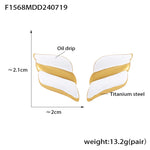 B廠-歐美跨境熱銷滴油翅膀耳釘幾何方形鈦鋼鍍18k金輕奢時尚潮流耳飾「F1568-F1070」24.07-4