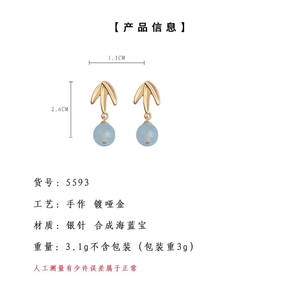 A廠-新中式天然石竹葉霧面質感個性小眾設計師耳飾手工耳環「5593」25.03-3