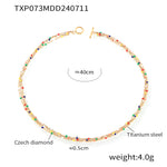 B廠-跨境新款多彩滴油圓珠金色多層手鍊項鍊套裝鈦鋼鍍金民族風情飾品「TXP073-TXE073」24.07-3