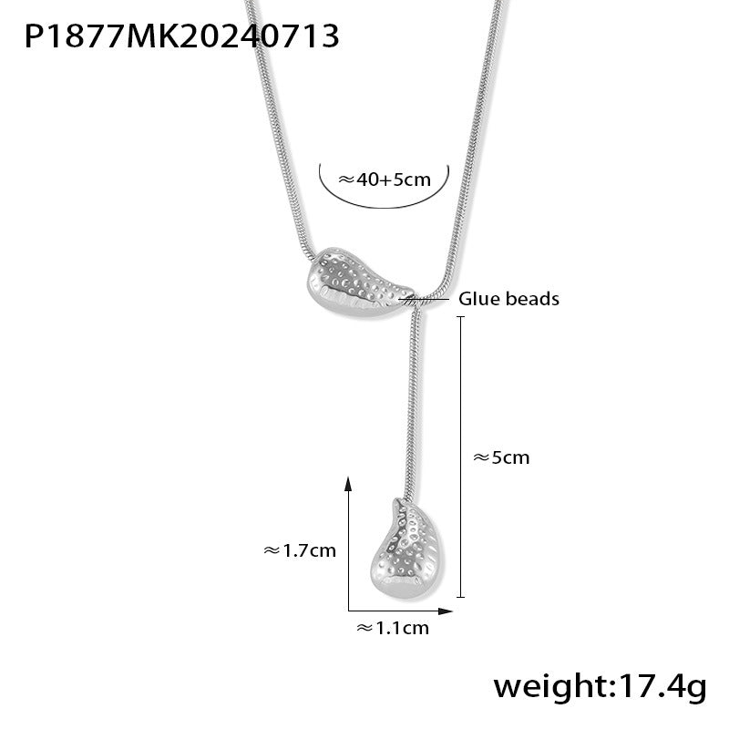 B廠-跨境歐美新款流蘇水滴項鍊小眾輕奢感設計疊戴風鈦鋼鍍18k金飾品「P1877-P1694」24.07-3