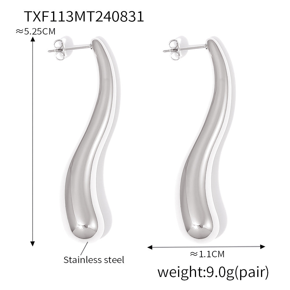 B廠-歐美跨境簡約長條水滴空心吊墜新款項鍊不鏽鋼耳環時尚套裝批發女「TXF113-TXP113-P873」24.09-1