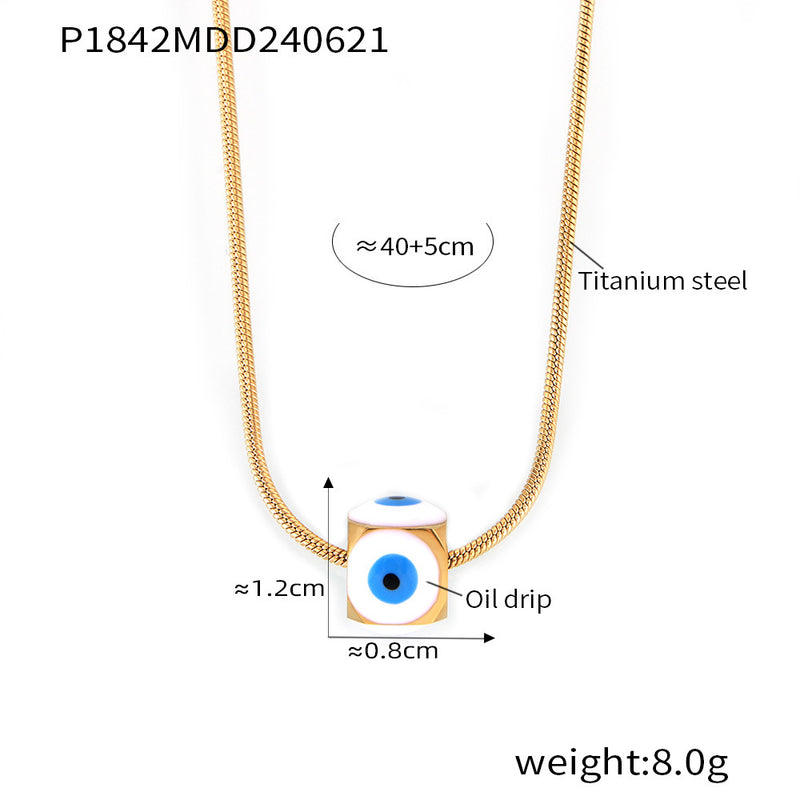 B廠-歐美跨境方糖惡魔之眼滴油吊墜時尚個性百搭鈦鋼鍍18k金項鍊批發「P1842」24.06-4