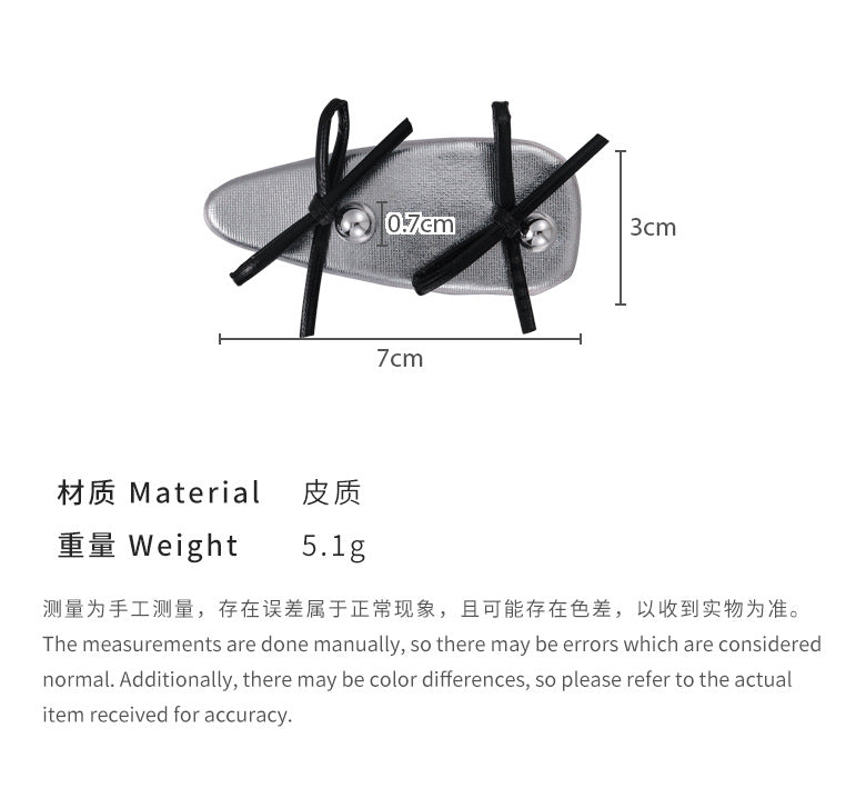 E廠-芭蕾風銀色皮質蝴蝶結髮夾髮卡側邊夾碎髮bb夾瀏海夾髮飾頭飾「25388」24.05-2