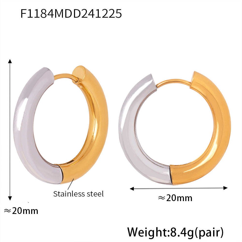 B廠-時尚簡約素圈耳環冷淡風氣質不鏽鋼鍍18K真金耳飾組合批發「F451」25.01-1