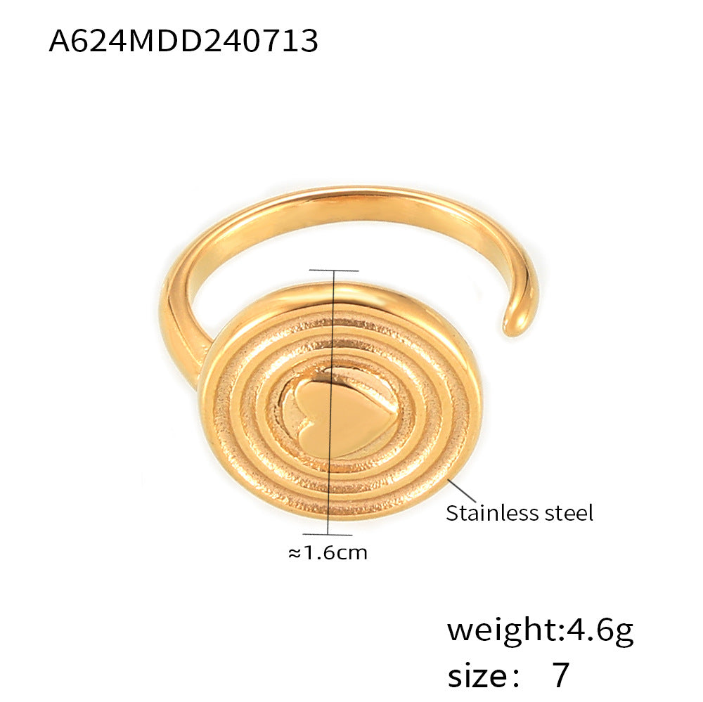 B廠-歐美chic風愛心錘紋戒指不鏽鋼鍍18k金開口復古設計小眾氣質飾品「A623-A624」24.07-3