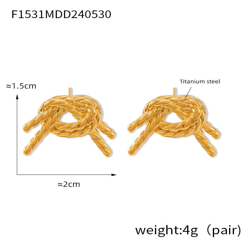B廠-歐美風輕奢繩結麻花打結耳環耳飾時尚個性潮流百搭鈦鋼耳釘女飾品「F1531」24.06-1