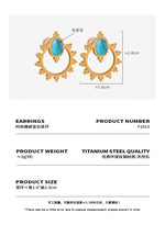 B廠-跨境熱銷小眾時尚輕奢風耳飾太陽造型鑲嵌天然石設計鈦鋼耳環「F1013」23.12-4 - 安蘋飾品批發