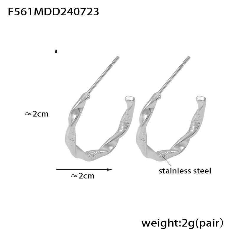 B廠-跨境歐美新款C型扭紋耳環ins風簡約設計不鏽鋼鍍18k金潮流飾品女「F561」24.08-1
