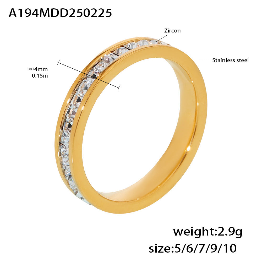B廠-歐美簡約雙層鋯石戒指食指戒鍍18K真金不鏽鋼指環首飾批發「A194」25.03-1