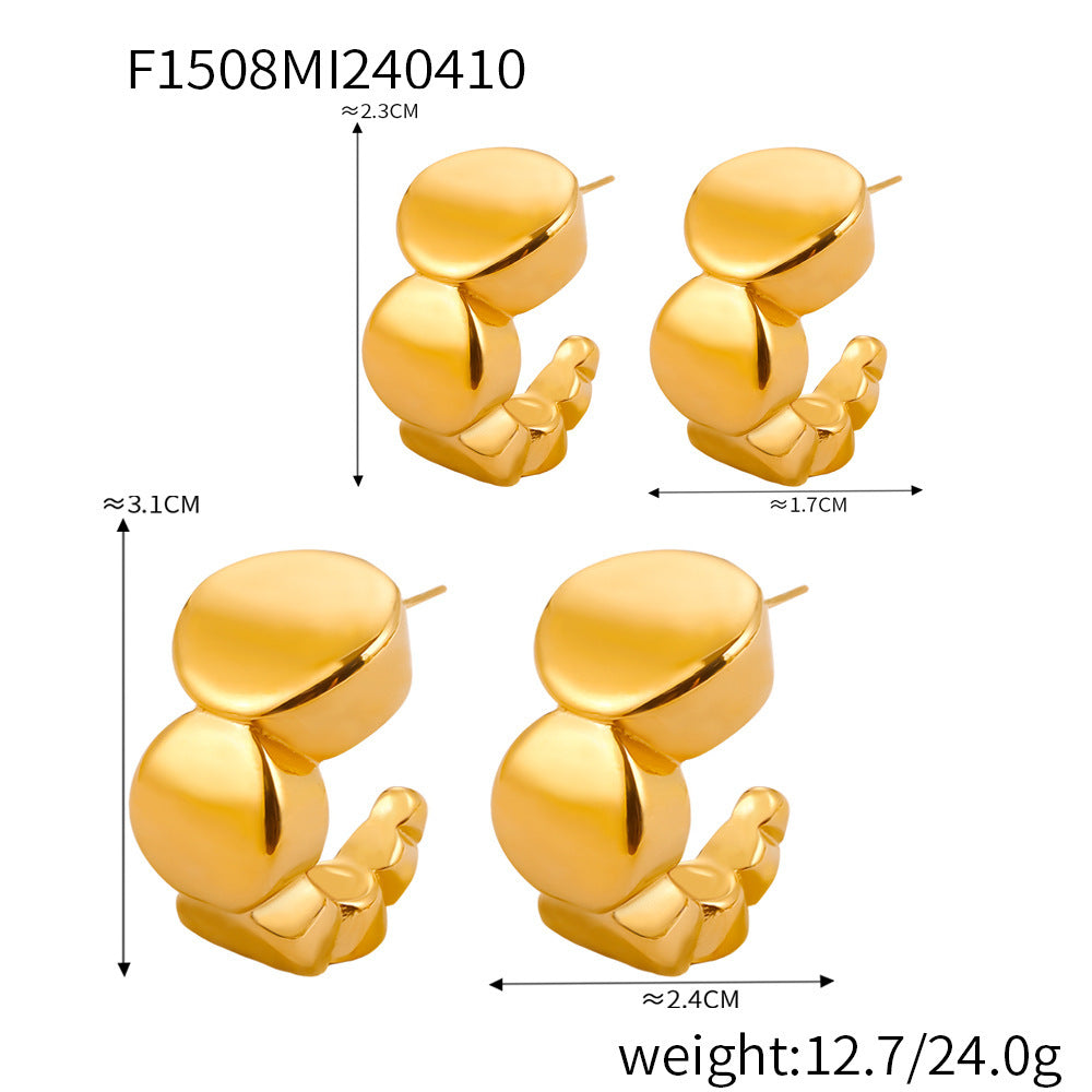 B廠-INS風輕奢鈦鋼鍍18k金耳釘女幾何圓形漸變耳環復古時尚耳圈耳飾「F1508」24.04-3