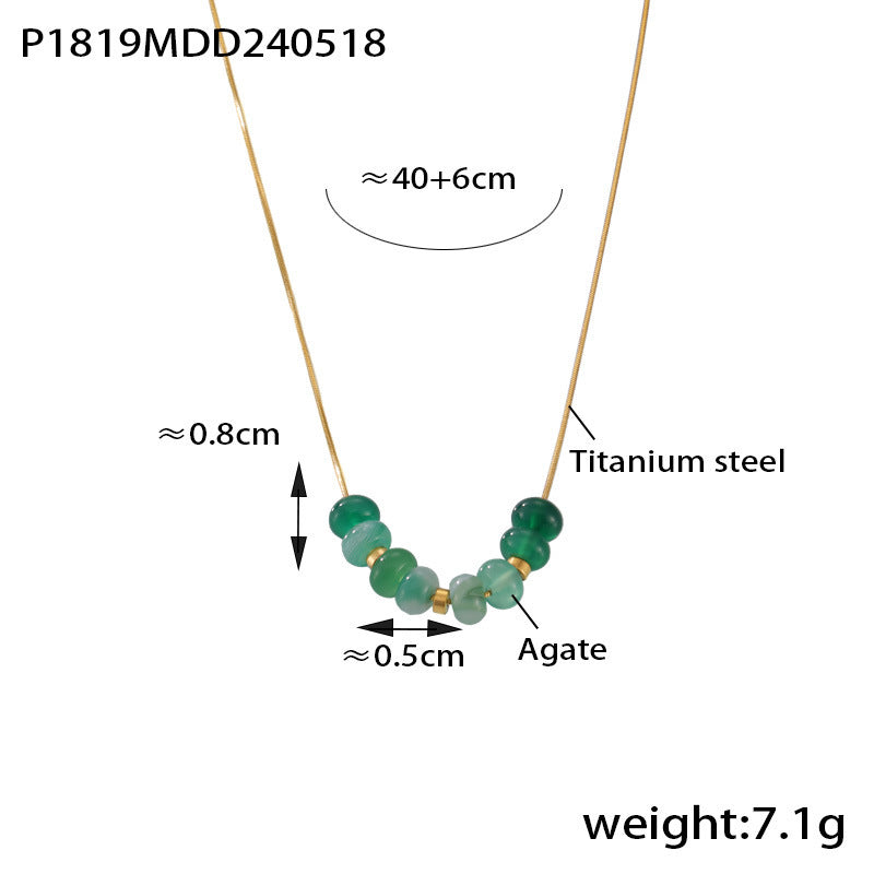 B廠-歐美時尚綠色瑪瑙算盤珠項鍊簡約鎖骨鏈鈦鋼鍍金頸鏈女士跨境批發「P1819」24.05-4