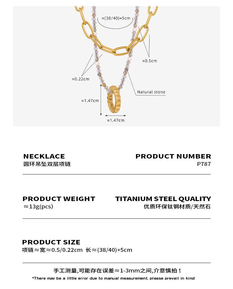 B廠-歐美跨境時尚小眾鈦鋼鍍金圓環吊墜天然石手工串珠雙層項鍊飾品女「P787」24.01-1 - 安蘋飾品批發