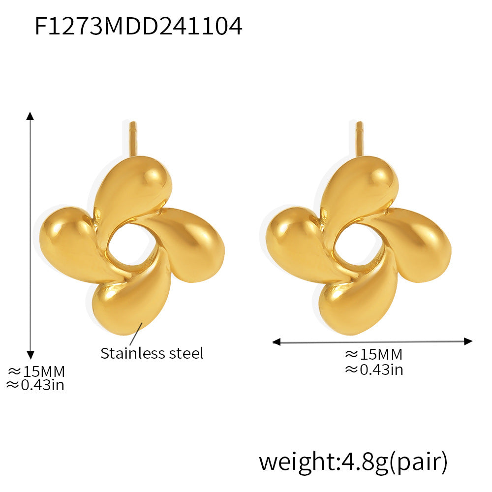 B廠-極簡旋轉花朵不鏽鋼項鍊耳釘套裝小眾精緻氣質首飾現貨批發「P1784-F1273」24.11-2