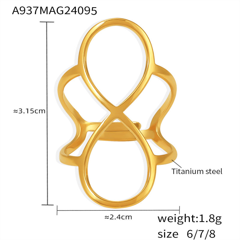 B廠-歐美跨境手飾品 8字線條開口戒指鈦鋼PVD鍍18K金簡約冷淡風食指戒「A937」24.10-1