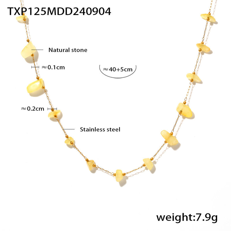 B廠-法式marka天然碎石氣質鎖骨項鍊手鍊不鏽鋼不掉色輕奢感套裝批發「TXP125-TXE125」24.09-2