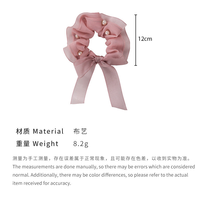 E廠-超仙網紗珍珠蝴蝶結髮繩少女氣質髮圈頭繩夏天扎馬尾丸子頭髮飾品「24987」25.01-3