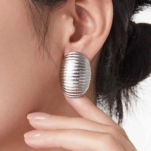 B廠-歐美時尚簡約條紋橢圓耳釘鈦鋼鍍18K金氣質復古爆款耳飾女「F1552」24.06-2
