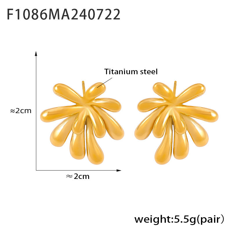 B廠-歐美chic風不規則煙花造型耳釘創意時尚設計鈦鋼鍍18k金飾品「F1086」24.07-4