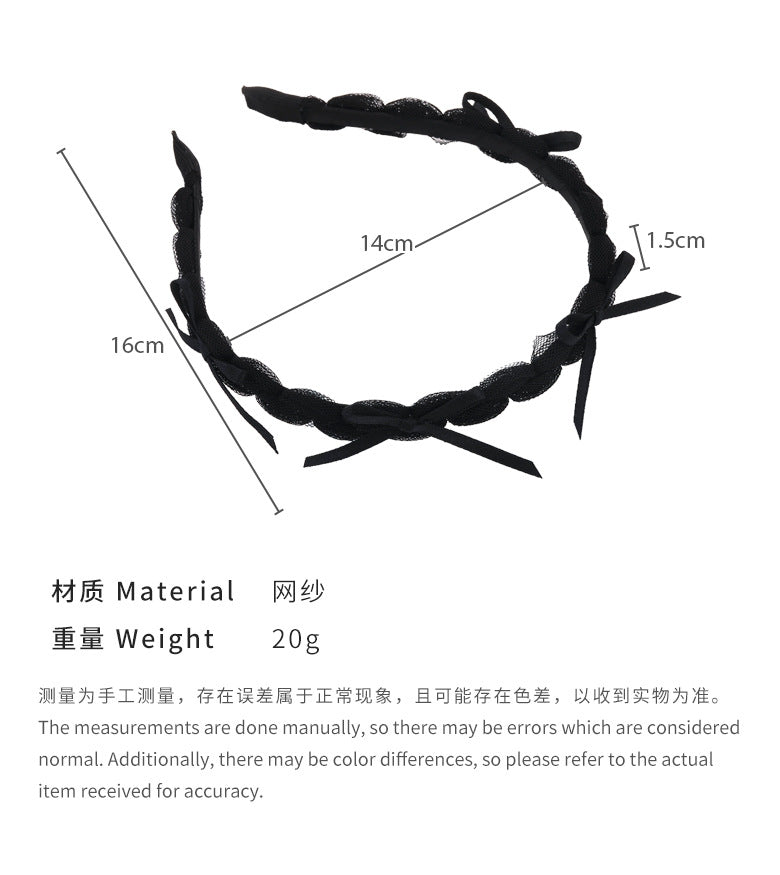 E廠-新款絲帶蝴蝶結辮子網紗髮箍少女高級感森系甜美髮卡髮帶頭箍髮飾「25657」24.07-1