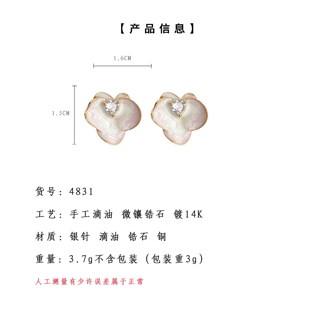 A廠-清新甜美鍍14K微鑲鋯石琺瑯滴釉質感漸變粉色優雅耳飾蝴蝶蘭耳釘「4831」24.09-2