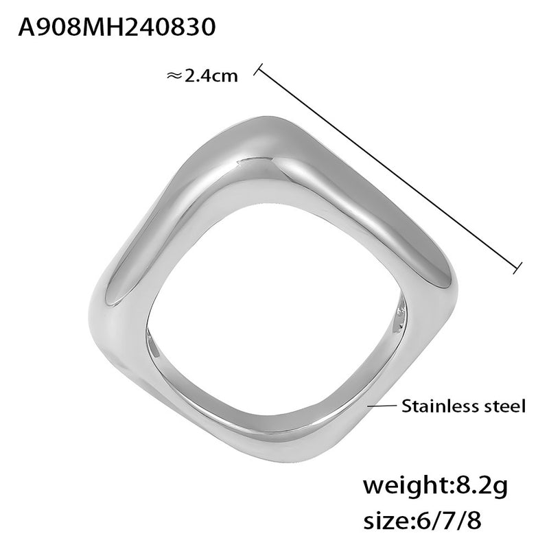 B廠-跨境熱銷簡約正方形幾何戒指不鏽鋼PVD鍍18K真金復古指環飾品批發「A908」24.09-1