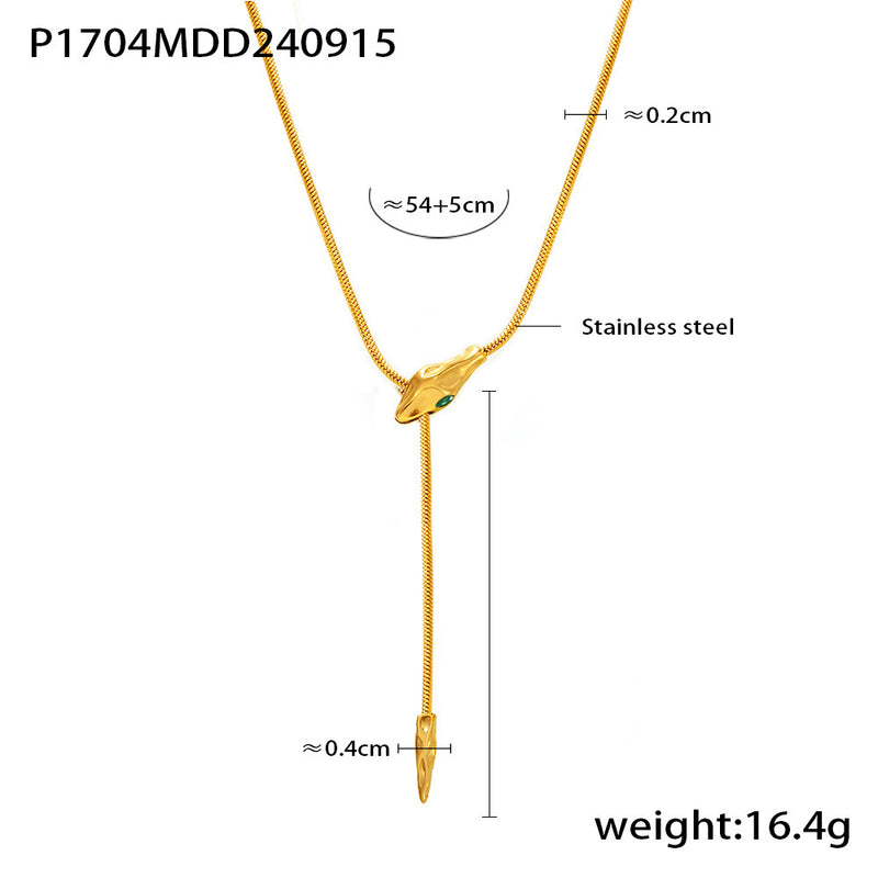 B廠-歐美chic風蛇頭項鍊個性設計感手工冷淡風不鏽鋼長款街頭潮流飾品「P1704」24.09-4