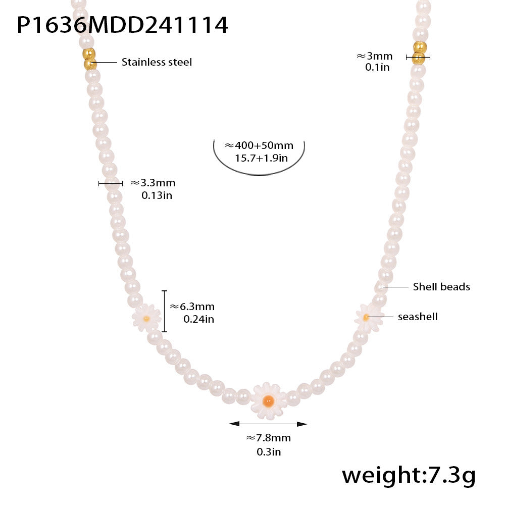 B廠-貝珠小雛菊手工串珠鎖骨項鍊女田園風花朵配件首飾現貨批發「P1636」24.11-4