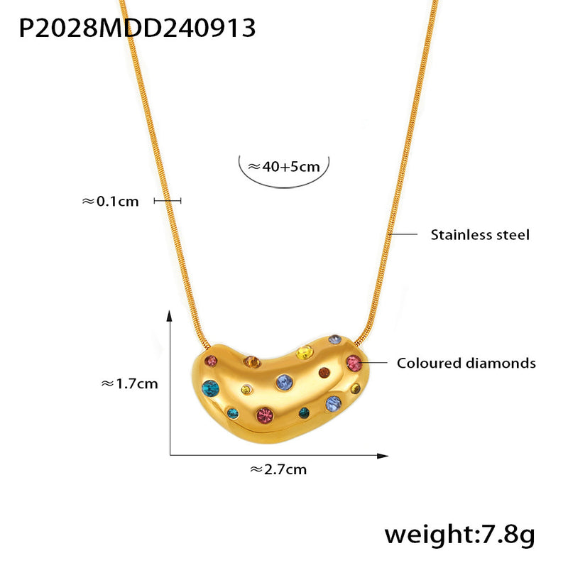 B廠-歐美INS風幾何彩鑽桃心鎖骨鏈 跨境項鍊女簡約氣質不鏽鋼首飾批發「P2028」24.09-3