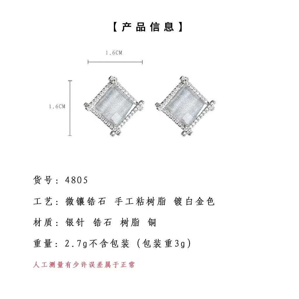 A廠-微鑲鋯石方形幾何時尚通勤高級感簡約風耳環氣質工廠貨源耳飾新款飾品「4805」24.09-1