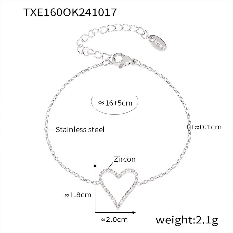 B廠-ins風愛心鋯石CNC鑲嵌質感鎖骨頂鏈小眾手鍊輕奢簡約套裝女「XP160-TXE160-P1694」24.10-4