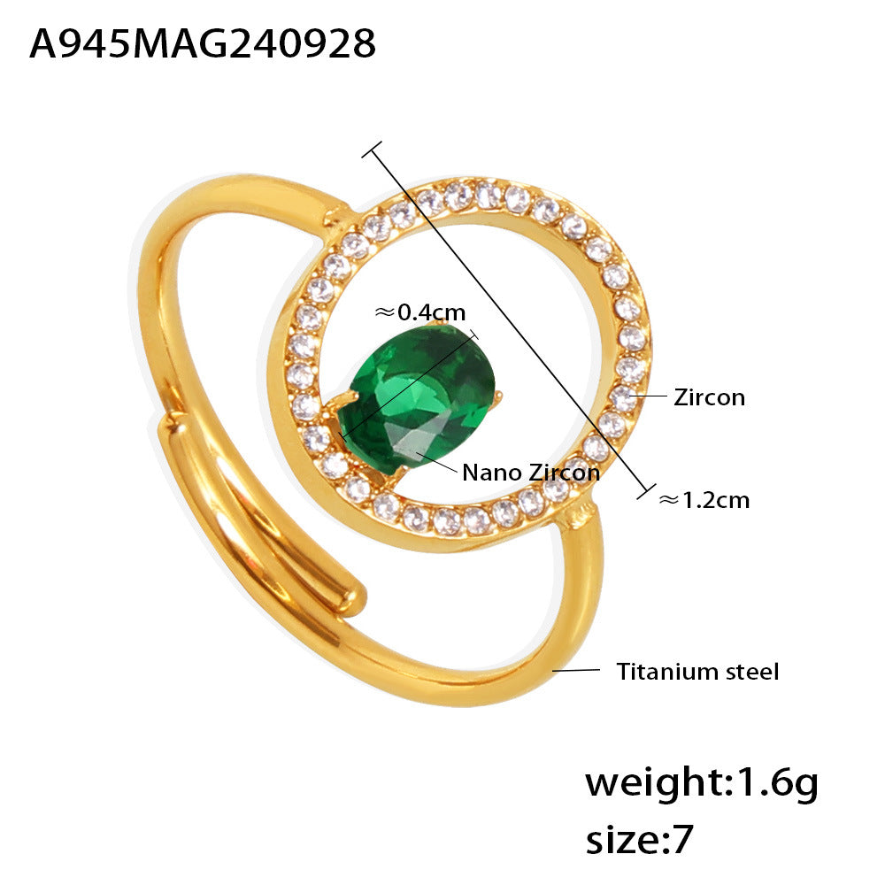 B廠-歐美個性奢華幾何線條指環 開口可調節鈦鋼鍍金手工鑲鋯時尚戒指「A945」24.10-1