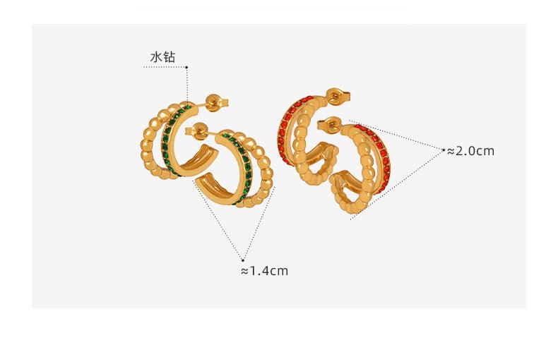 B廠-歐美時尚輕奢鑲嵌水鑽鍍18K金雙環C形耳環百搭高級感耳飾「F868」23.06-4 - 安蘋飾品批發