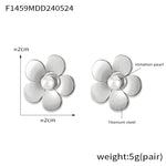 B廠-歐美時尚簡約輕奢鑲嵌貝珠花朵耳環女冷淡風小眾設計復古鈦鋼耳飾「F1459」24.05-5
